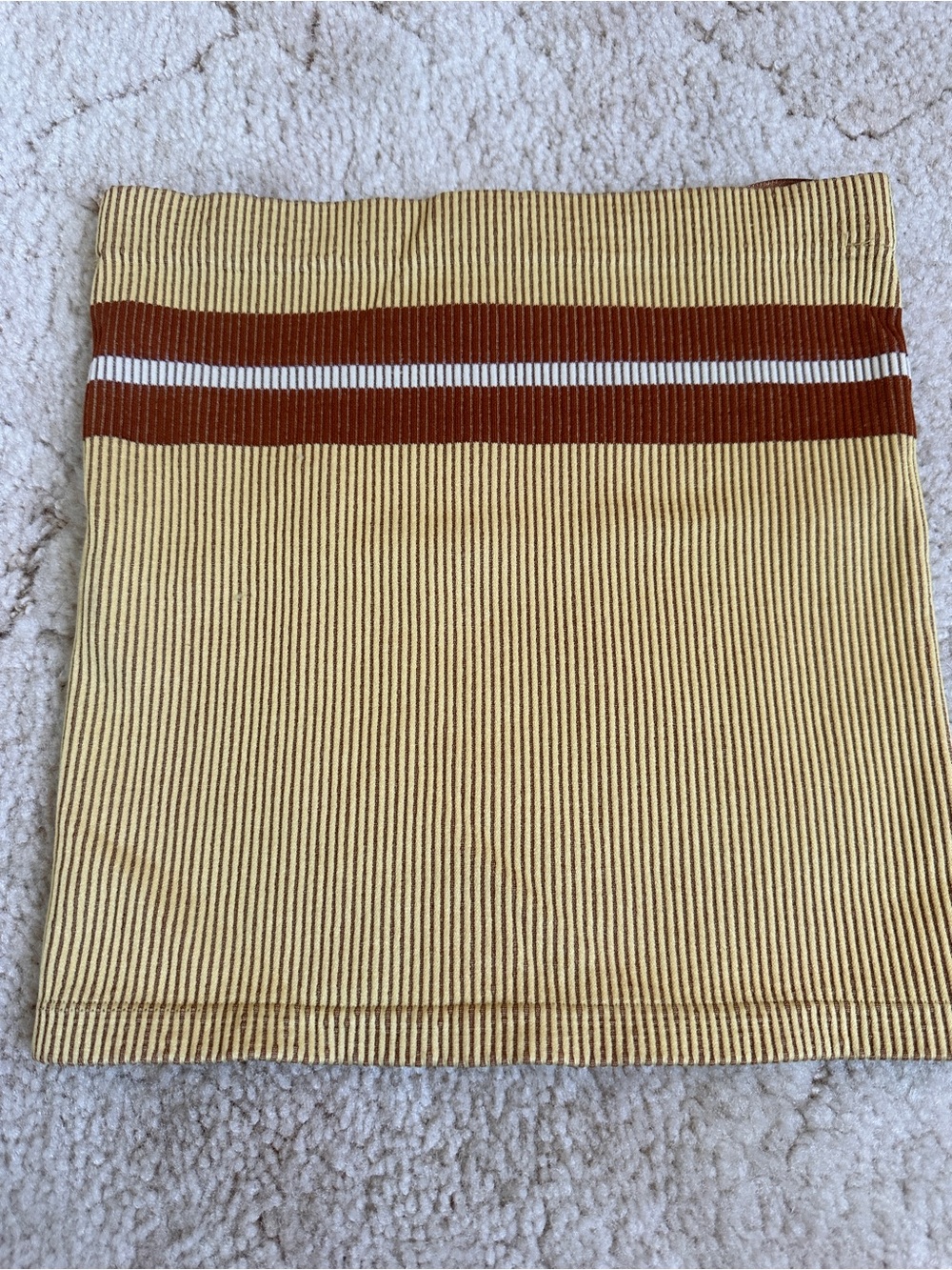 Urban Outfitters Yellow Ribbed Crop Top with Rust & White Stripe